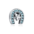 Charm fer à cheval en argent poli avec zircons bleus et étoile pour bracelet perle - Étoile Fer à Cheval Bleu Clair (2)