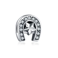 Lucky horseshoe charm with star center and clear zircons for DIY jewelry bracelet - White