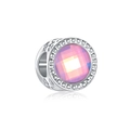 Perle de charme argentée avec motifs creux et insert en pierre violette facettée - Breloque Incrustée Pierre Rose Violette (MDF527)