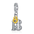 Sparkling silver charm with number 18 and golden heart pendant for jewelry making - Number 18