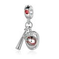 Baseball charm pendant featuring a detailed silver glove, bat, and red heart bead - Baseball Theme (DGB1510)