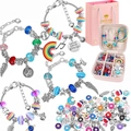 Kit de 78pcs pour bijoux DIY bracelets arc-en-ciel avec boîte rose et sac cadeau - Coffret Cadeau Boîte à Bijoux Rose