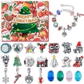 DIY Christmas Advent Calendar Jewelry Set with silver snake chain and 24 festive charms - Red (Gift Box)