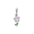 Exquisite flower charm with pink opal stone, white crystals and green enamel leaves - Pink Flower Green Leaf Style (DGB2029)