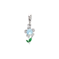 Pastoral style silver flower pendant with light blue crystal and green enamel leaves - Light Blue Flower Green Leaf Style (DGB2030)