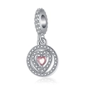Pink heart-shaped pendant with sparkling crystals and silver frame on white background - Pink Heart (DGB1536)