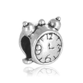 Antique silver clock-shaped charm bead with detailed dial for DIY bracelets - Alarm Clock