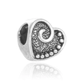 Antique silver heart charm bead with spiral patterns for DIY bracelet jewelry making - Heart