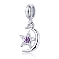 S925 sterling silver star and moon charm pendant with a purple round zircon stone - Purple Star Moon Style (DGB2002)