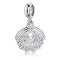Silver shell pendant charm with white pearl and pavé crystals for DIY jewelry making - Shell Pearl Style (DGB2003)