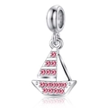 DIY S925 sterling silver sailing boat pendant with pink cubic zirconia for jewelry - Pink Rhinestone Sailboat Style (DGB2005)