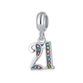 Polished silver charm number 21 with colorful crystals for DIY bracelets or necklaces - Number 21