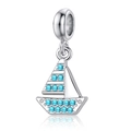 Polished 925 silver sailboat charm with blue crystals for DIY jewelry making - Blue Rhinestone Sailboat Style (DGB2008)