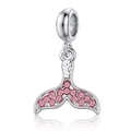 Silver whale tail charm with pink gemstones and detailed scales for DIY jewelry - Pink Rhinestone Fish Tail Style (DGB2014)