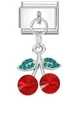 Italienisches Charm-Element für Modular-Armbänder mit roten Kirsch-Strasssteinen und Silber - Rot-Grüner Kirschen Stil (MK-DGB1780)