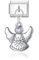 Italienischer Engel-Charm aus Silber mit Herz und weißer Perle für DIY-Modularmbänder - Silberner Engel Herz Stil (MK-MDF349)