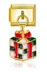 Charme italien doré avec pendentif boîte cadeau de Noël en émail rouge et vert damier - Style de Boîte Cadeau 3D (MK-DGB330)