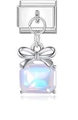 Silberner italienischer Charm mit feiner Schleife und quadratischem Schmuckstein - Schleife Aurora Juwel Stil (MK-MDF365)