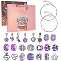 Kerst adventskalender sieraden DIY-set met paarse kralen en zilveren slangarmbanden - Paars