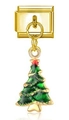 Maillon de bracelet modulaire italien doré avec pendentif sapin de Noël en émail vert - Style Sapin de Noël (MK-DGB344)