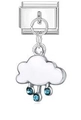 Italienisches Charm-Glied mit weißem Wolkenanhänger und blauen Kristalltropfen auf Stahl - Wolke und Regentropfen Stil (MK-DGB1188)