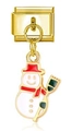 Italienischer Gold-Charm-Armband-Link mit einem bunten Weihnachts-Schneemann-Anhänger - Schneemann mit Besen (MK-DGB345)
