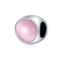 Detalle de una cuenta de plata con piedra ojo de gato rosa para la creación de joyas DIY - Rosa