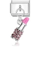 Italienisches Charm-Glied mit Lippenstift-Anhänger und rosa Strasssteinen auf Edelstahl - Rosa Strass Lippenstift Stil (MK-DGB265)