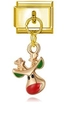 Italienisches Charm-Armband-Glied in Goldoptik mit festlichem Rentier-Emaille-Anhänger - Weihnachtsrentier-Kopf (MK-DGB485)