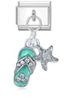 Italienischer Charm-Link mit grünem Emaille-Flip-Flop und Seestern in Silber-Optik - Blaugrüner Flip-Flop und Seestern Stil (MK-DGB1142)