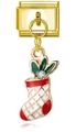 Italienisches Gold-Charm-Modul mit einem roten Weihnachtsstrumpf-Anhänger - Weihnachtssocke mit Strass (MK-DGB505)
