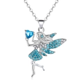 Elegante bloemenfee ketting met hartvormig blauw kristal en schitterende strass-steentjes - Gradiënt Blauw