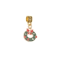 Pendentif de Noël avec couronne verte, nœud rouge et attache dorée à motifs - Pendentif Couronne de Noël (22)