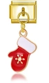 Italienisches Gold-Modularmband-Glied mit einem roten Weihnachts-Fäustling-Anhänger - Roter Fausthandschuh mit Schneeflocke (MK-DGB767)