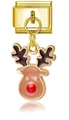 Italienisches Gold-Charm-Glied mit einem festlichen Weihnachts-Rentier-Anhänger und roter Nase - Rotnasiges Rentier (MK-DGB769)