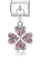 Italienisches Modul-Charm aus Silbermetall mit rosa Strass besetztem Kleeblatt-Anhänger - Rosa Strass Vierblättriges Kleeblatt Stil (MK-DGB322)