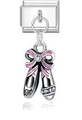 Charm im italienischen Stil mit silbernen Ballettschuhen und rosa Emaille-Schleife - Rosa Strass Ballettschuh Stil (MK-DGB1016)