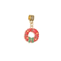 Perle de couronne de Noël en émail rouge avec nœud vert pour bracelet DIY - Pendentif Boule de Flocon Rouge (26)
