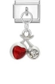 Italienischer Charm-Link mit silbernem Kirsch-Anhänger, rotem Herz und funkelndem Kristall - Herz und Perlen Kirsche Stil (MK-DGB1742)