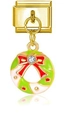 Italienischer Modeschmuck Gold-Modul mit grünem Weihnachtskranz und roter Schleife - Weihnachtskranz mit Hauptdiamant (MK-DGB1026)