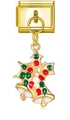 Italienisches Modul-Armband in Gold mit Weihnachtsglocken und Stechpalmen-Charm-Design - Doppelglocken mit Stechpalmenblatt (MK-DGB1215)