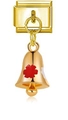 Italienisches Charm-Modul mit goldener Glocke und roten Emaille-Blumenmustern - Rote Musterglocke (MK-DGB1370)