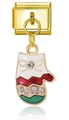 Modulares Armband-Element in Gold mit buntem Emaille-Weihnachtshandschuh Anhänger - Winterfäustling mit Strass (MK-DGB1396)