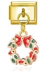 Italienischer modularer Goldarmband-Anhänger mit rot-grünem Emaille-Weihnachtskranz - Emaille-Weihnachtskranz (MK-DGB1398)
