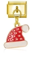 Italienisches Charm-Armbandmodul in Gold mit einem roten Emaille-Weihnachtsmützen-Anhänger - Weihnachtsmütze mit Sternenmuster (MK-DGB1410)