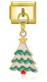 Italienisches Gold-Charm-Glied mit einem grün-weißen Emaille-Weihnachtsbaum-Anhänger - Wellenmuster-Weihnachtsbaum (MK-DGB1409)