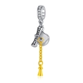 Sterling silver graduation charm with scroll and cap featuring sparkling zircon stones - Zirconia Large Hole Loop GRADUATE Scroll Style (Pattern 2)