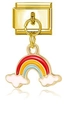 Italienischer Gold-Edelstahl-Charm für Modular-Armbänder mit buntem Regenbogen-Anhänger - Bunter Regenbogen mit Wolken (MK-DGB1029)