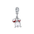 Charm tambour en argent avec émail blanc et pierre rouge pour bracelet ou collier - Style Batterie (26)