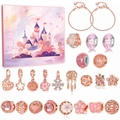 Detailansicht DIY Armband Set in Roségold mit Schneeflocken- und Herzanhängern - Schlossbox Roségold (SDT074-2)